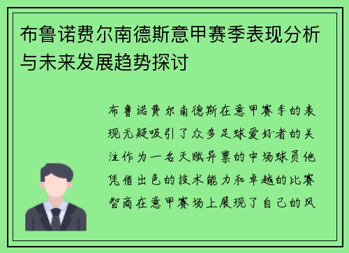布鲁诺费尔南德斯意甲赛季表现分析与未来发展趋势探讨